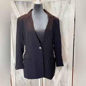 Veronica Beard Dickey blazer Navy pinstriped cross white ties